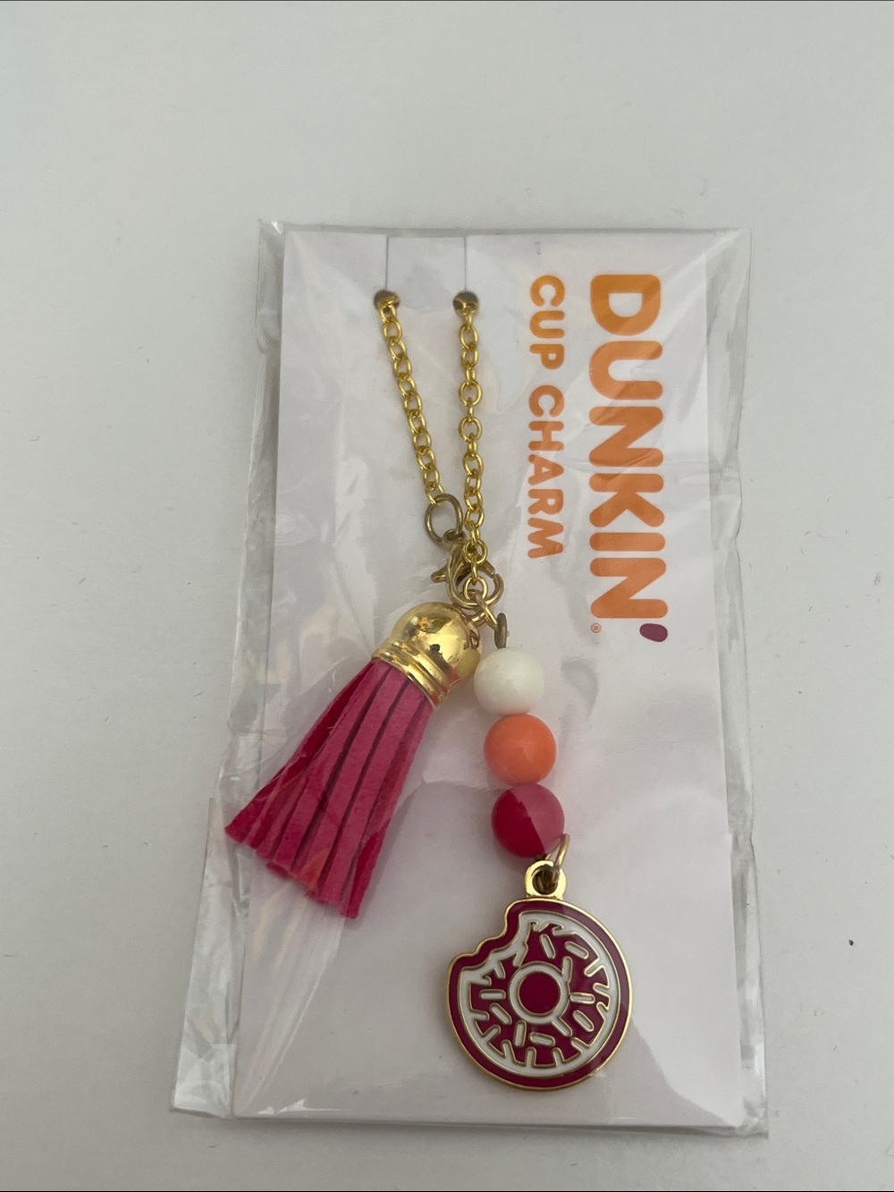 NWT - Dunkin Pink Tassel & Donut Cup Charm